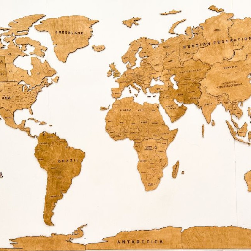 2D Дървена карта на света Дъб