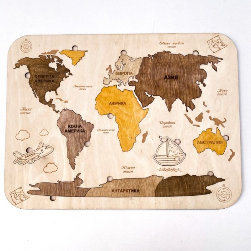 Дървен пъзел "Карта на света"